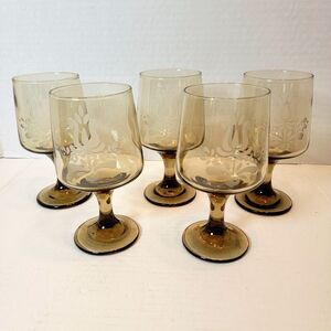 Vintage Pfaltzgraff Amber Etched Stem Glasses - 6 Oz. - Set Of 8
